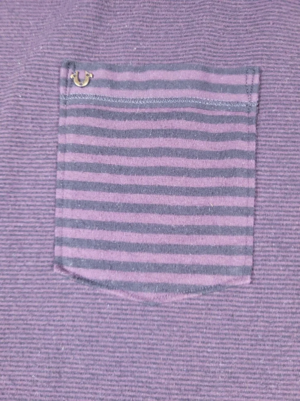 True Religion Shirt Mens 3XL Purple Black Striped Pocket Crewneck Tee MB158NH2